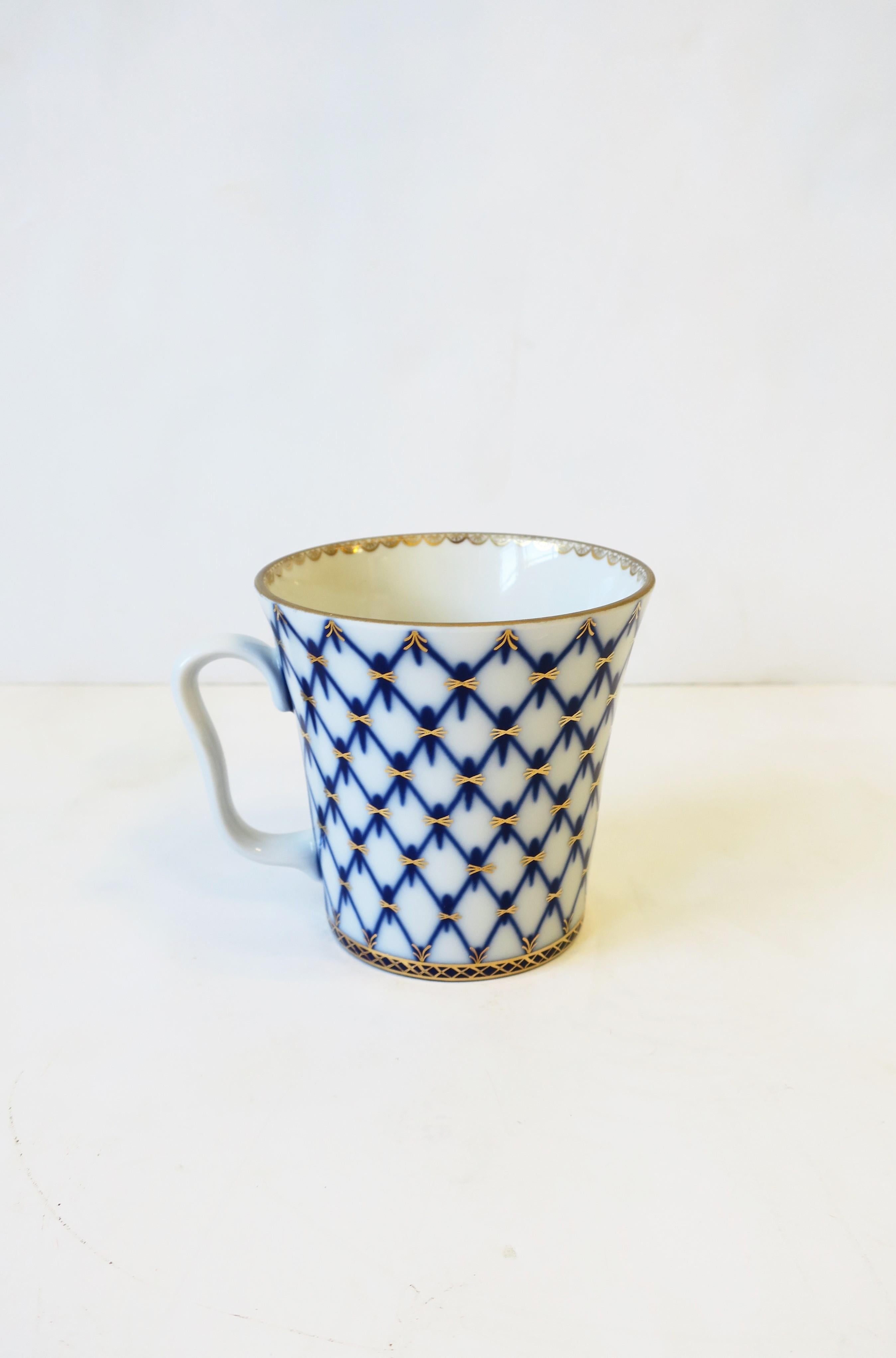 Russian Blue and Gold Coffee or Tea White Porcelain Cup 1