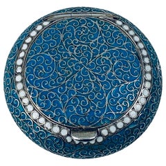 Antique Russian Blue Enameled Silver Snuff Box by Gustav Klingert