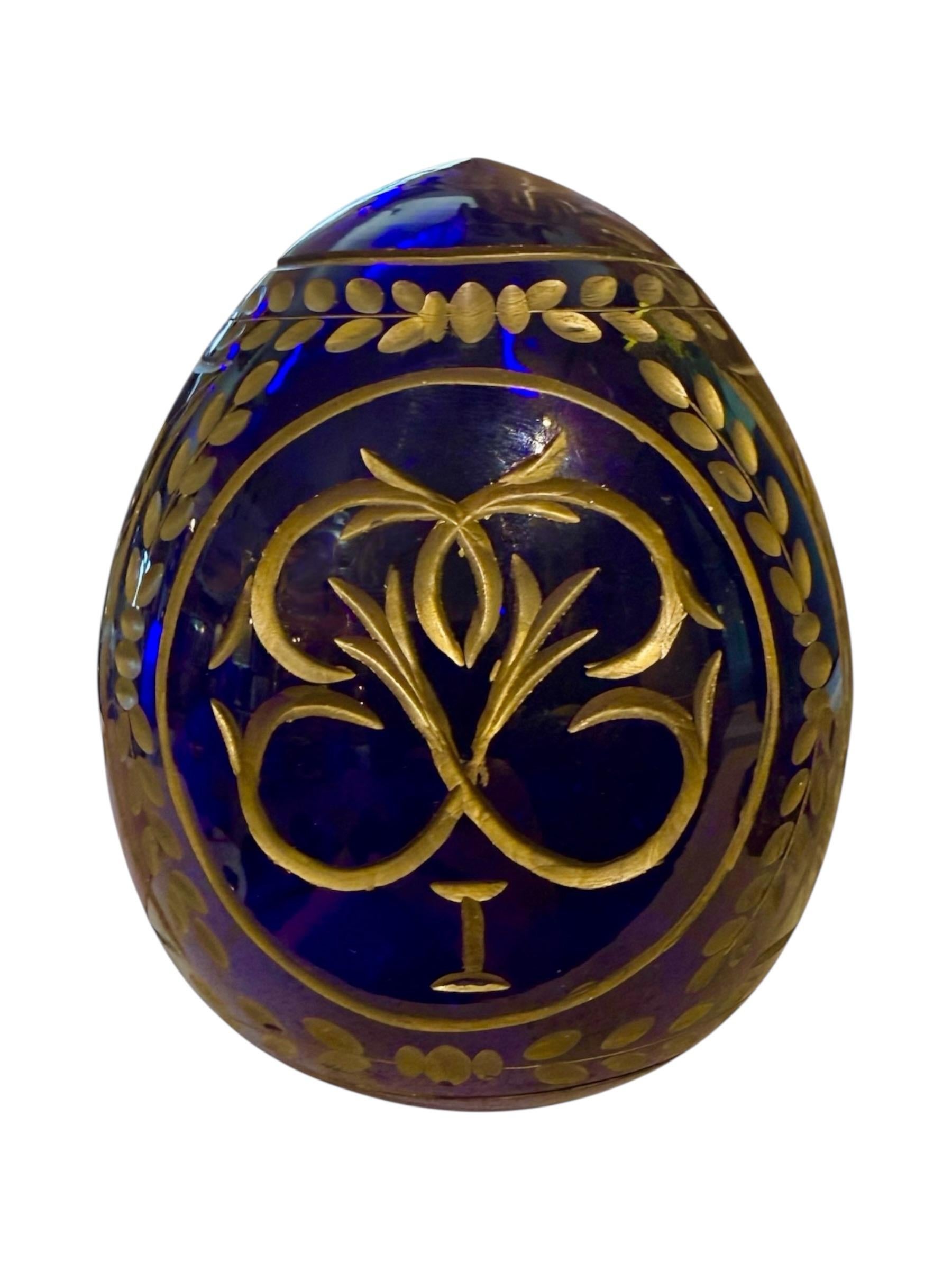 20th Century Russian Blue Glass Fabergé Style Egg For Sale