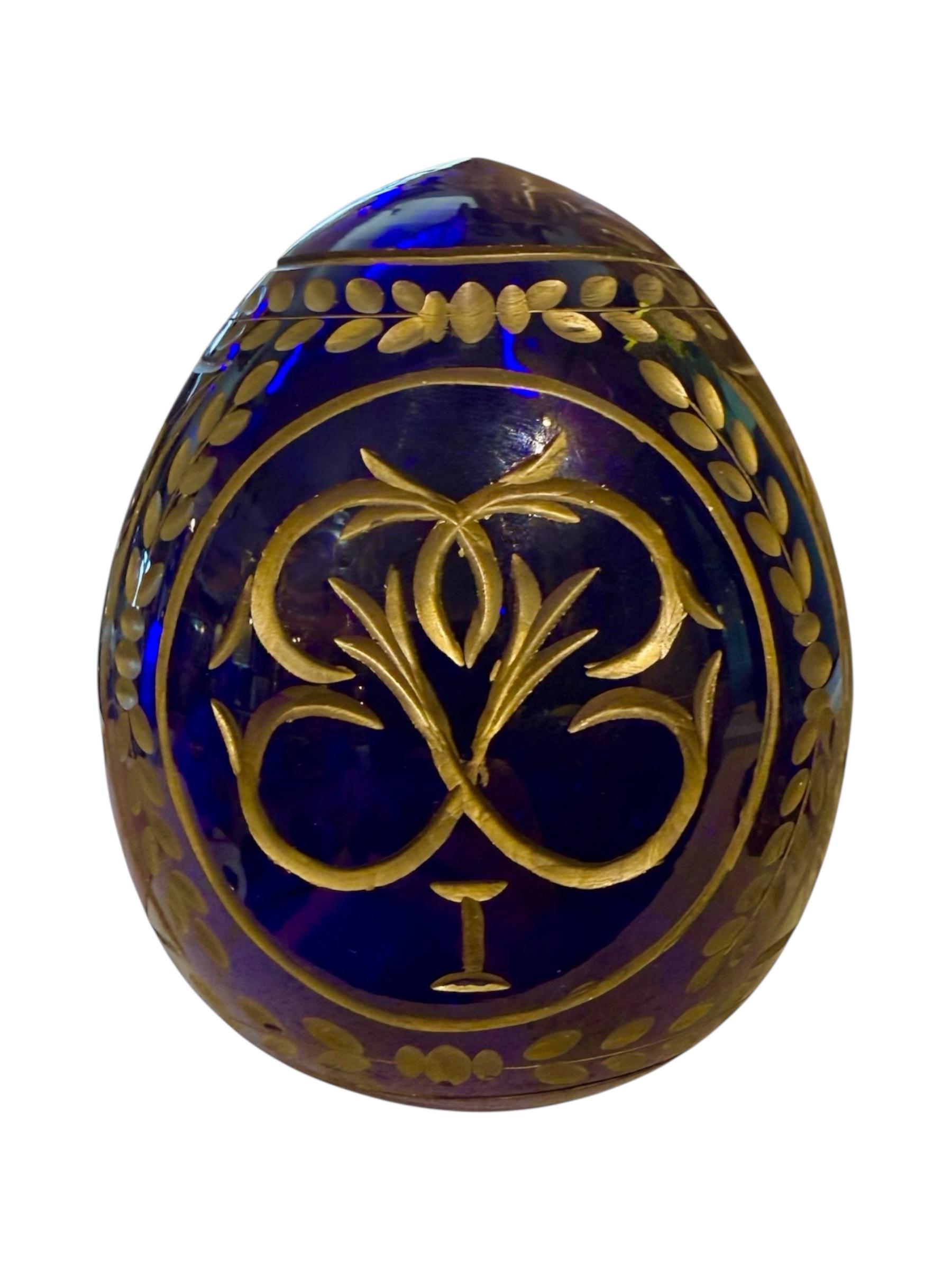 20th Century Russian Blue Glass Fabergé Style Egg For Sale