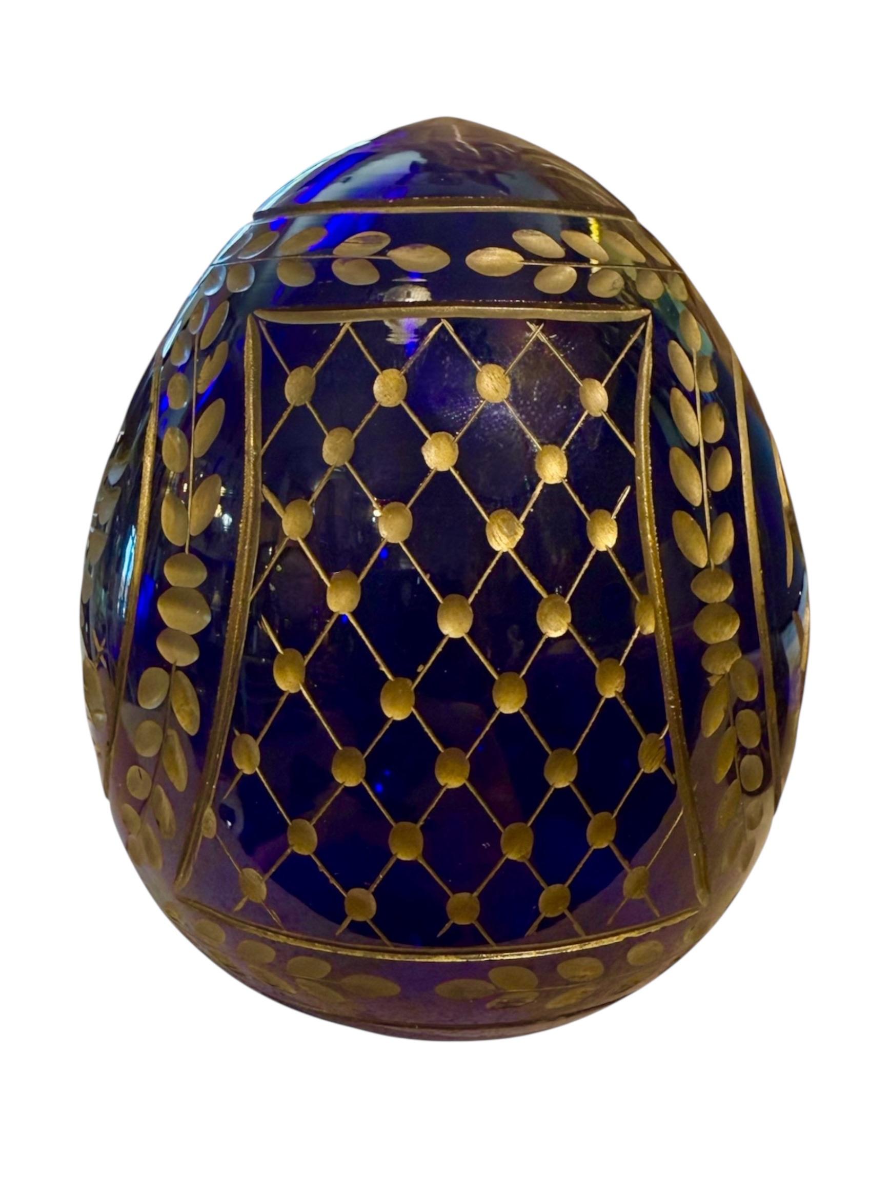 Russian Blue Glass Fabergé Style Egg For Sale 1