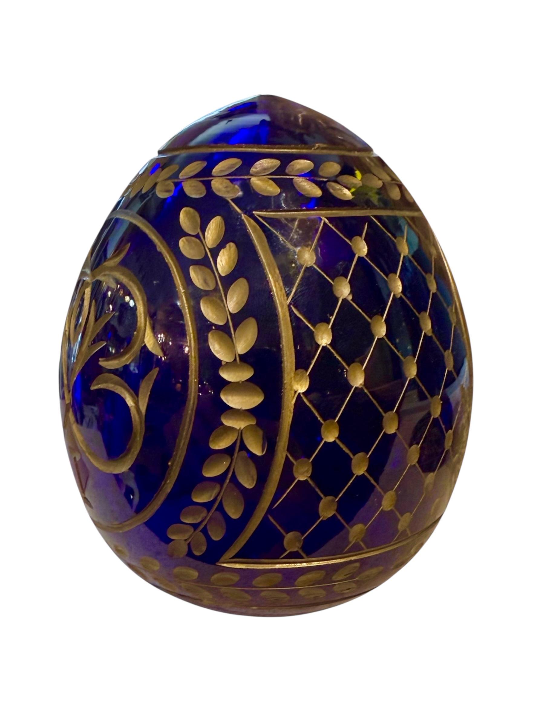 Russian Blue Glass Fabergé Style Egg For Sale 1