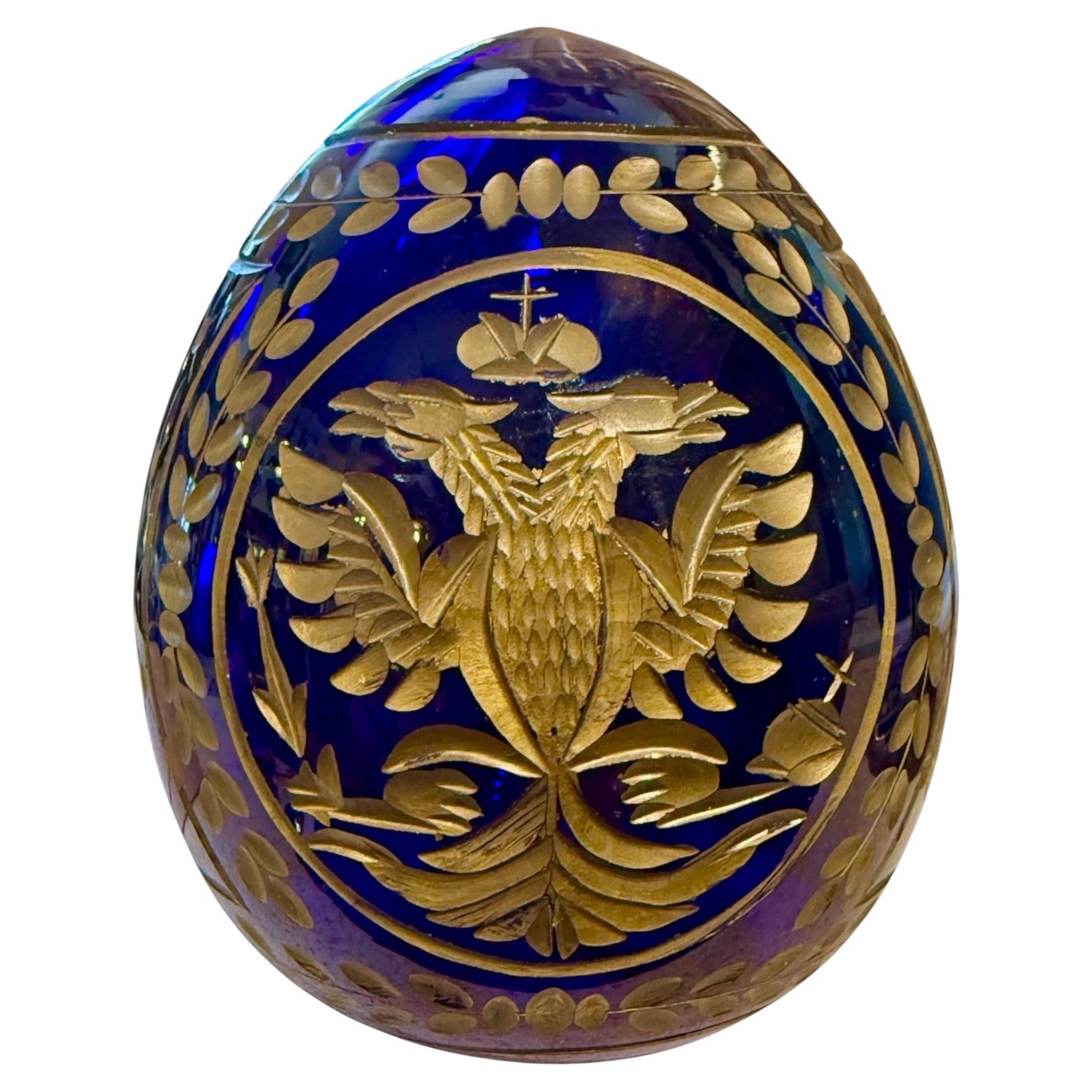 Russian Blue Glass Fabergé Style Egg For Sale