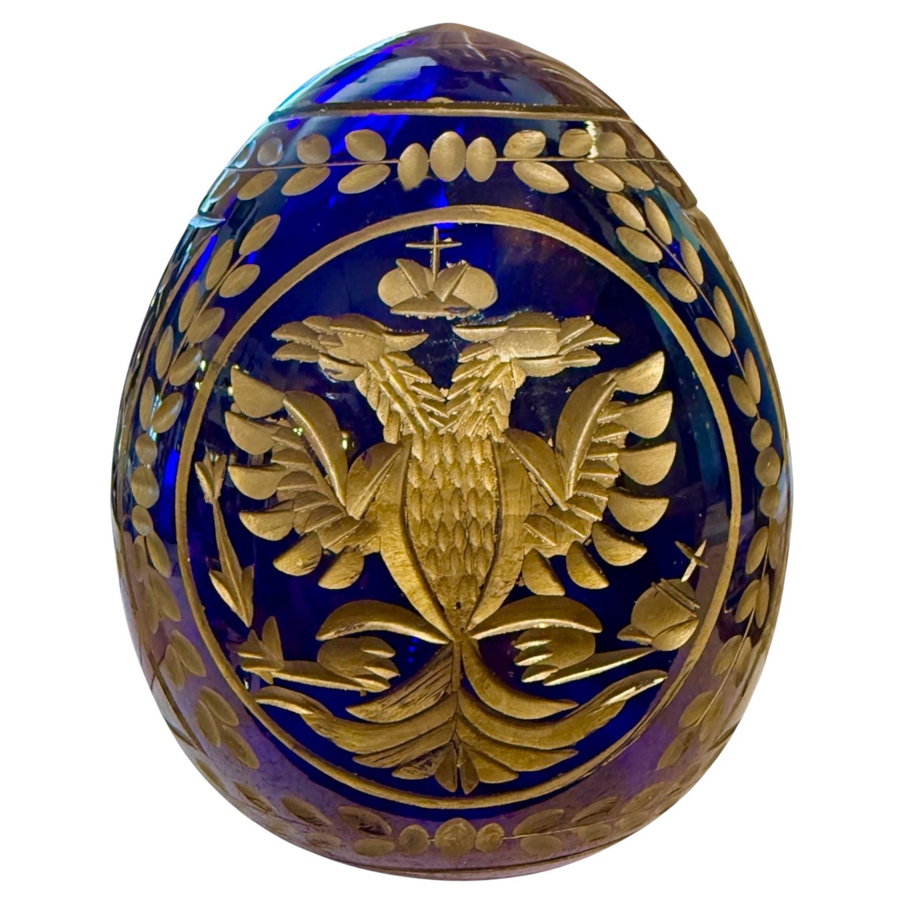 Russian Blue Glass Fabergé Style Egg For Sale