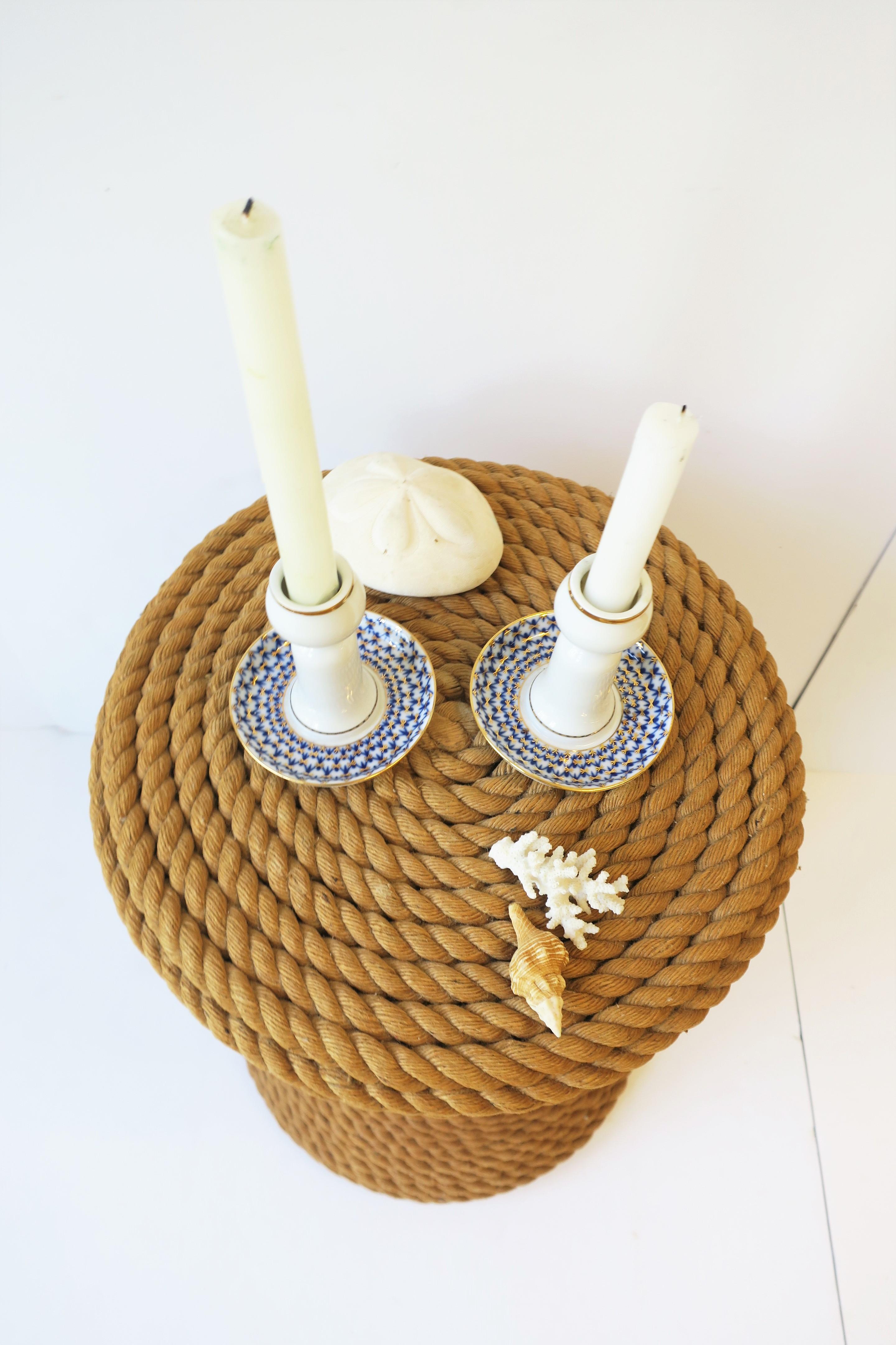 Russian Lomonosov Blue Gold White Porcelain Candlesticks Holders, Pair For Sale 7