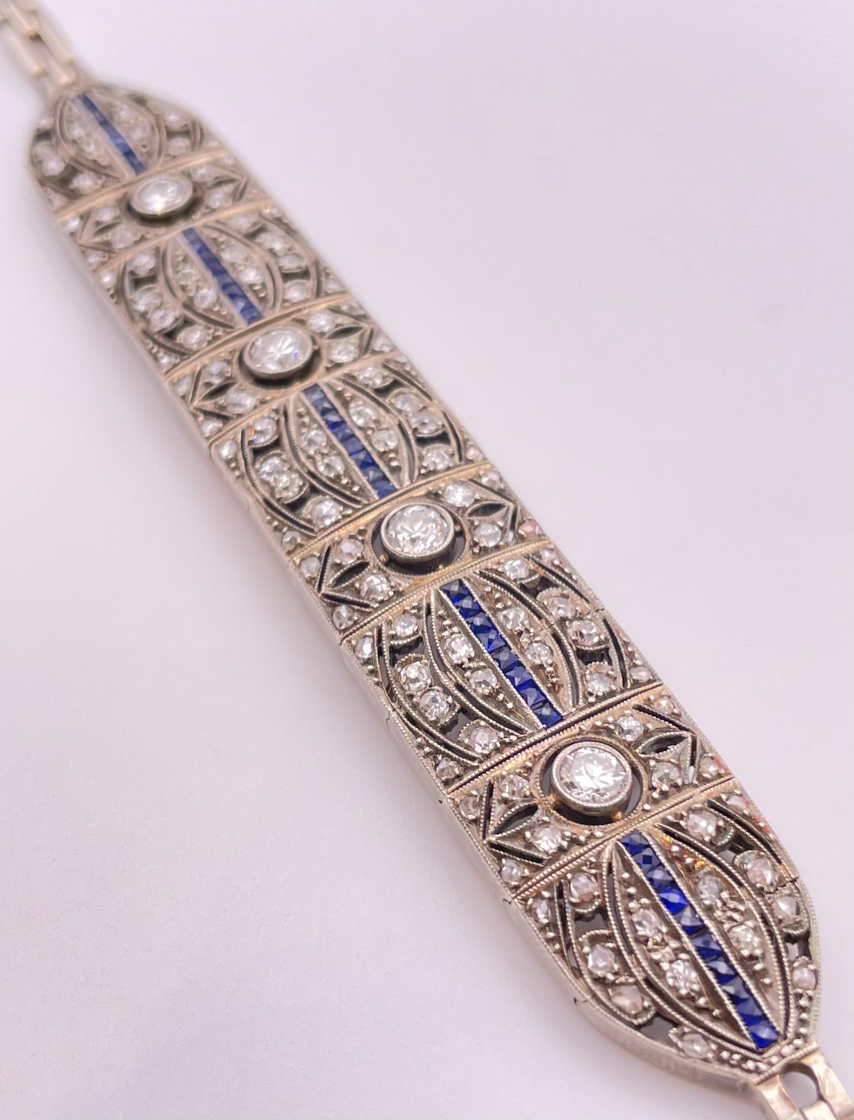 Russisches Armband mit blauem Saphir im Rosenschliff und Diamanten (Art déco) im Angebot