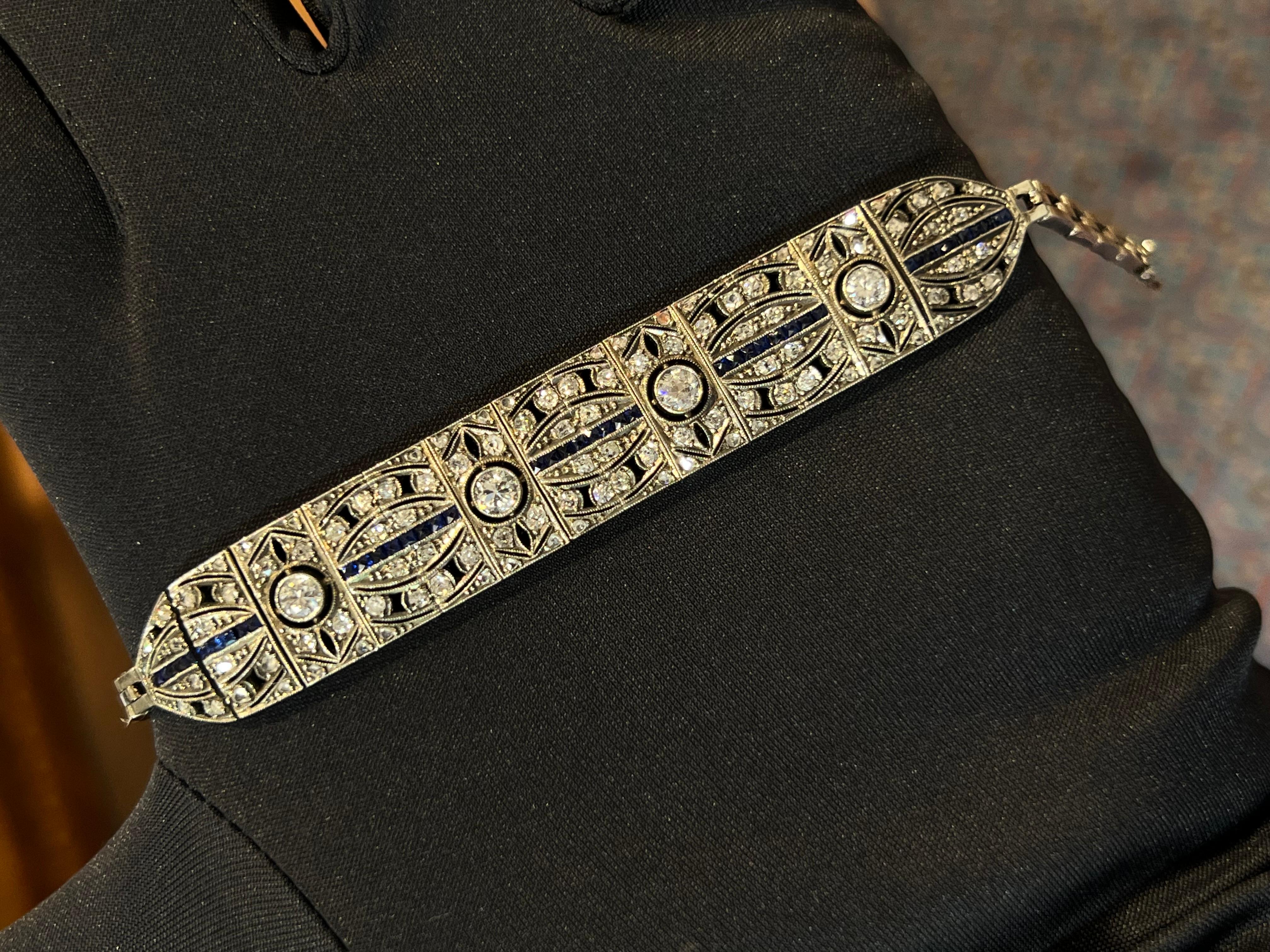 Russisches Armband mit blauem Saphir im Rosenschliff und Diamanten für Damen oder Herren im Angebot