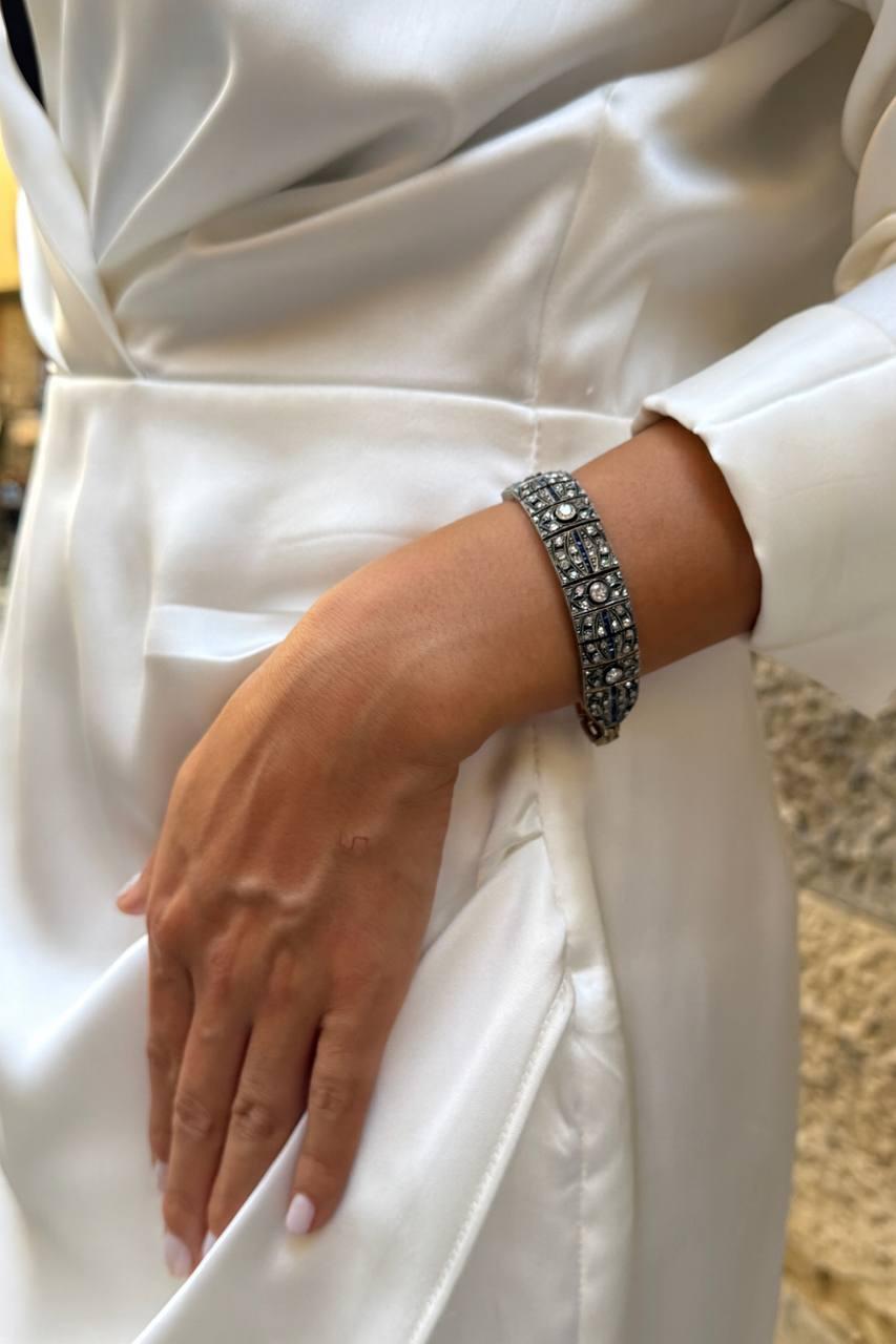Russisches Armband mit blauem Saphir im Rosenschliff und Diamanten im Angebot 2