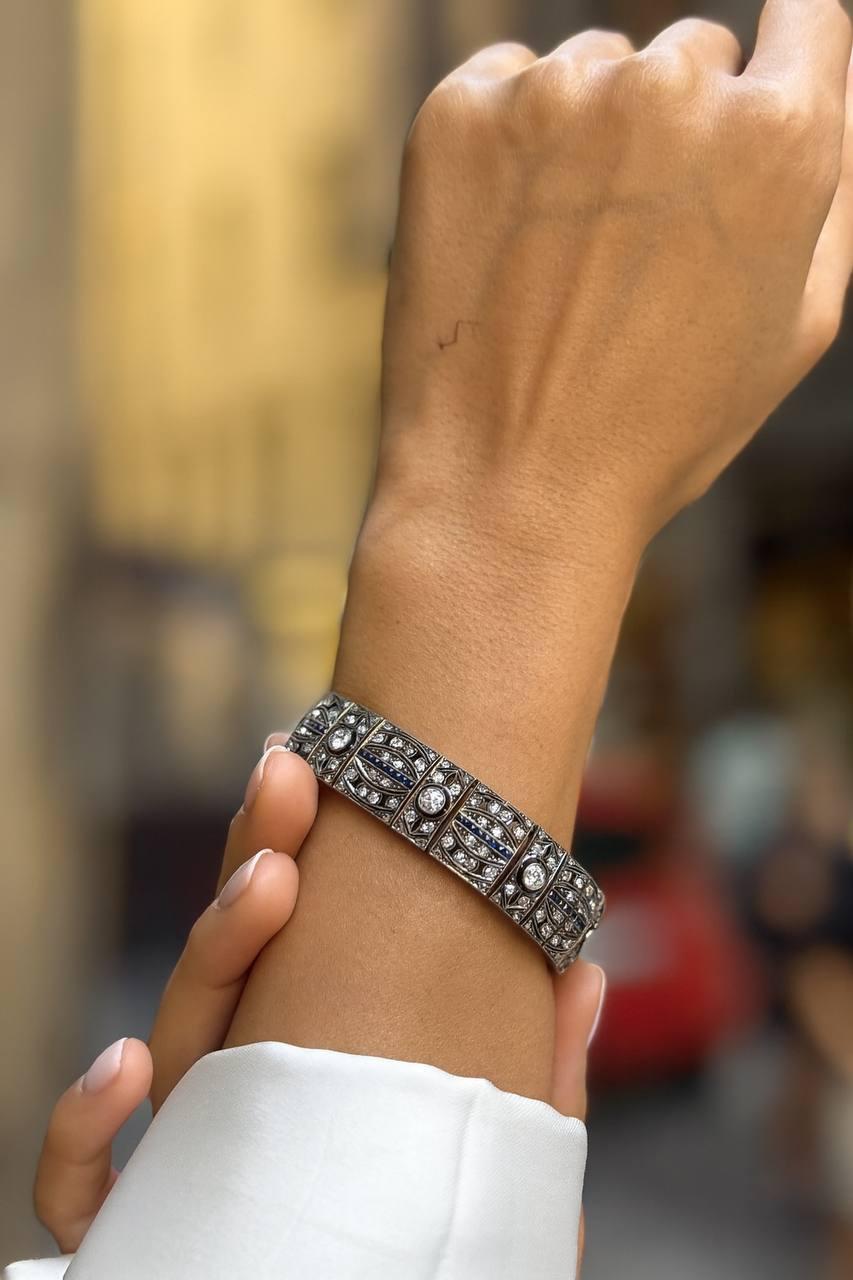 Russisches Armband mit blauem Saphir im Rosenschliff und Diamanten im Angebot 3