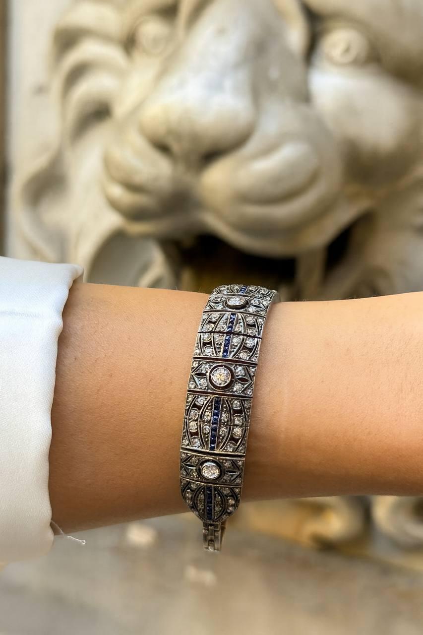 Russisches Armband mit blauem Saphir im Rosenschliff und Diamanten im Angebot 4