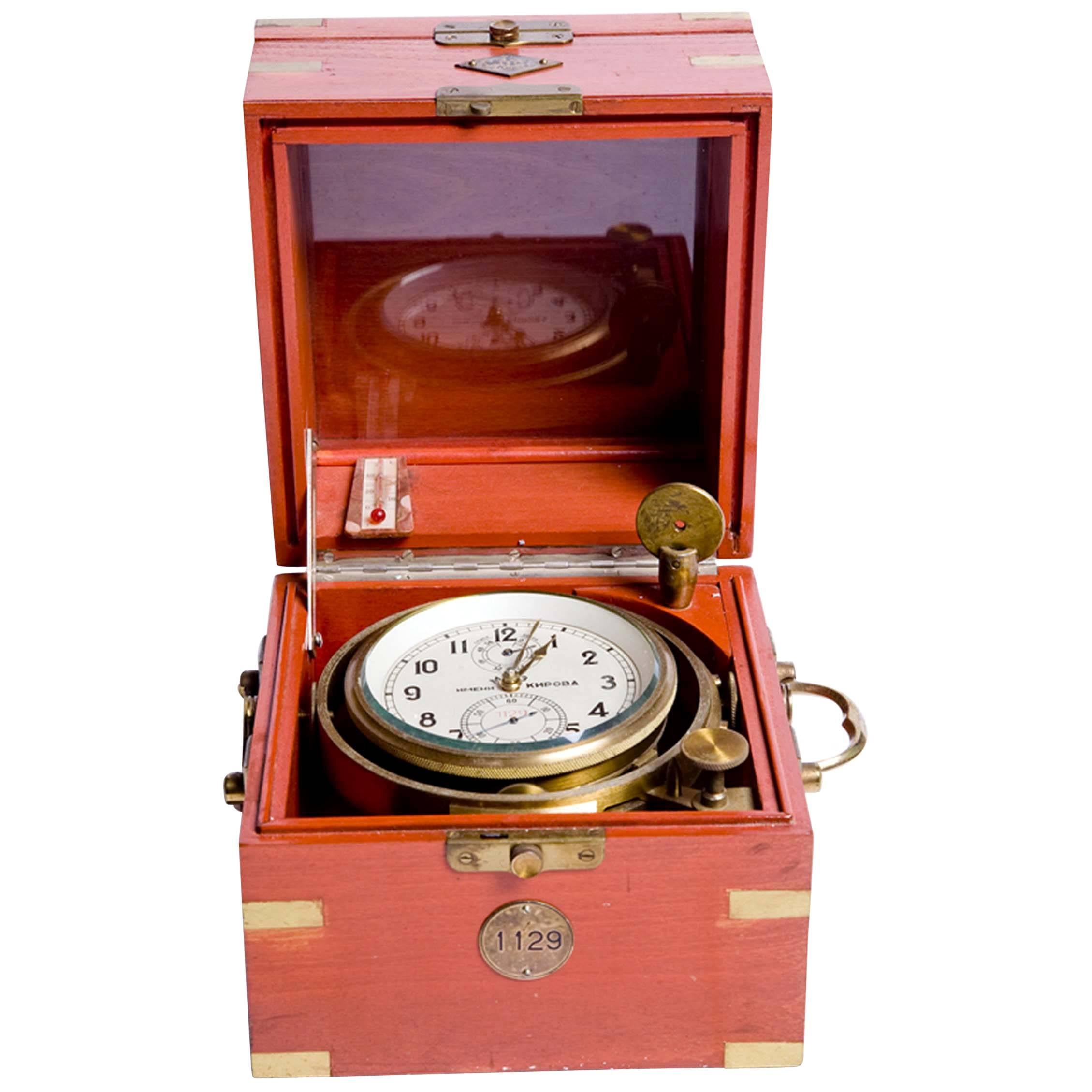 Russian boat clock, Two Days Marine Tilting Chronometer, circa 1930 