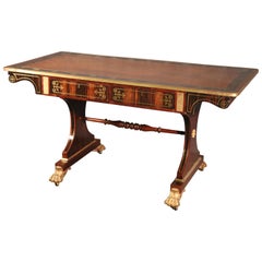 Russian Brass Boulle Inlaid Rosewood and Mahogany Writing Table Desk, circa 1900