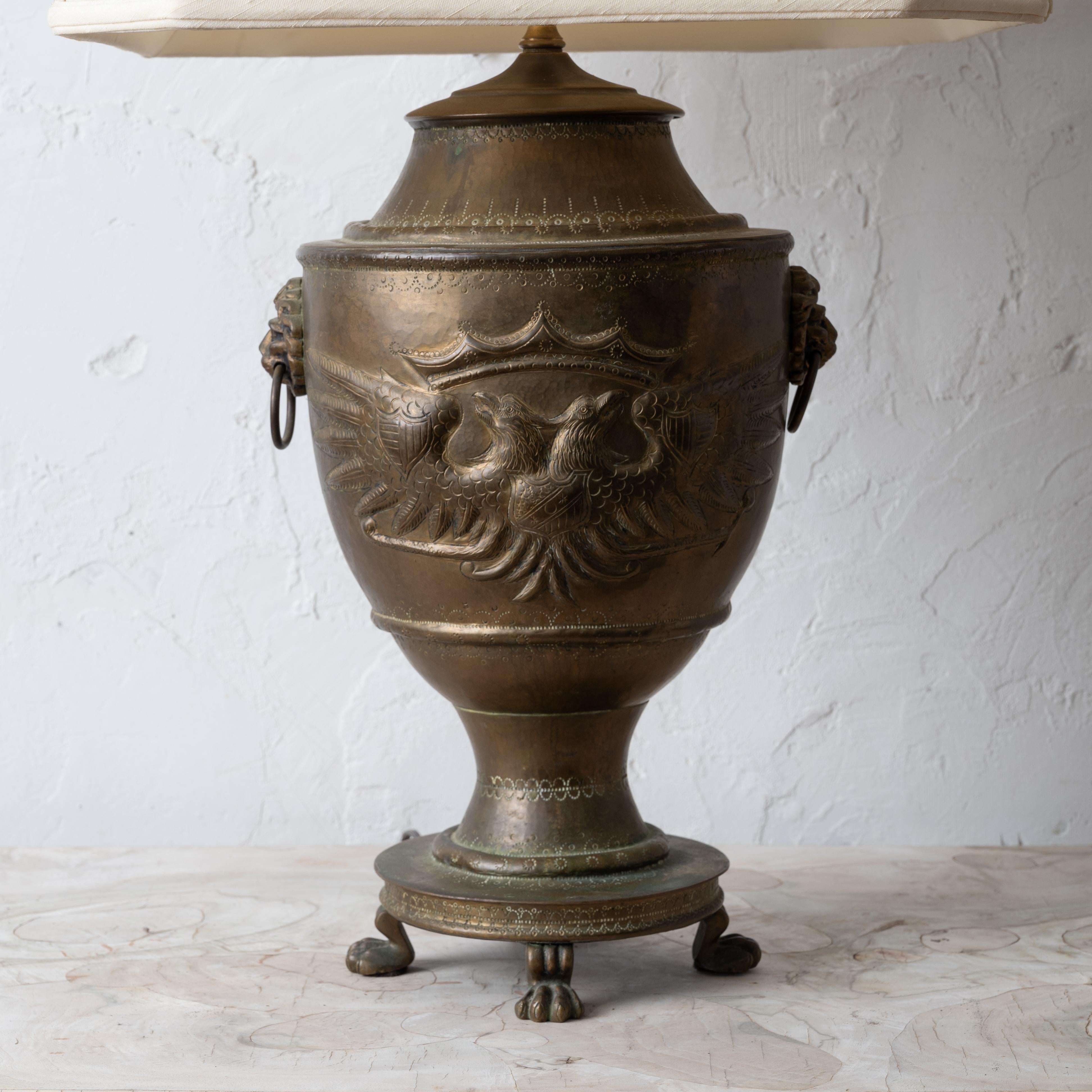 Russian Brass Double-Headed Eagle Lamp In Good Condition For Sale In Savannah, GA