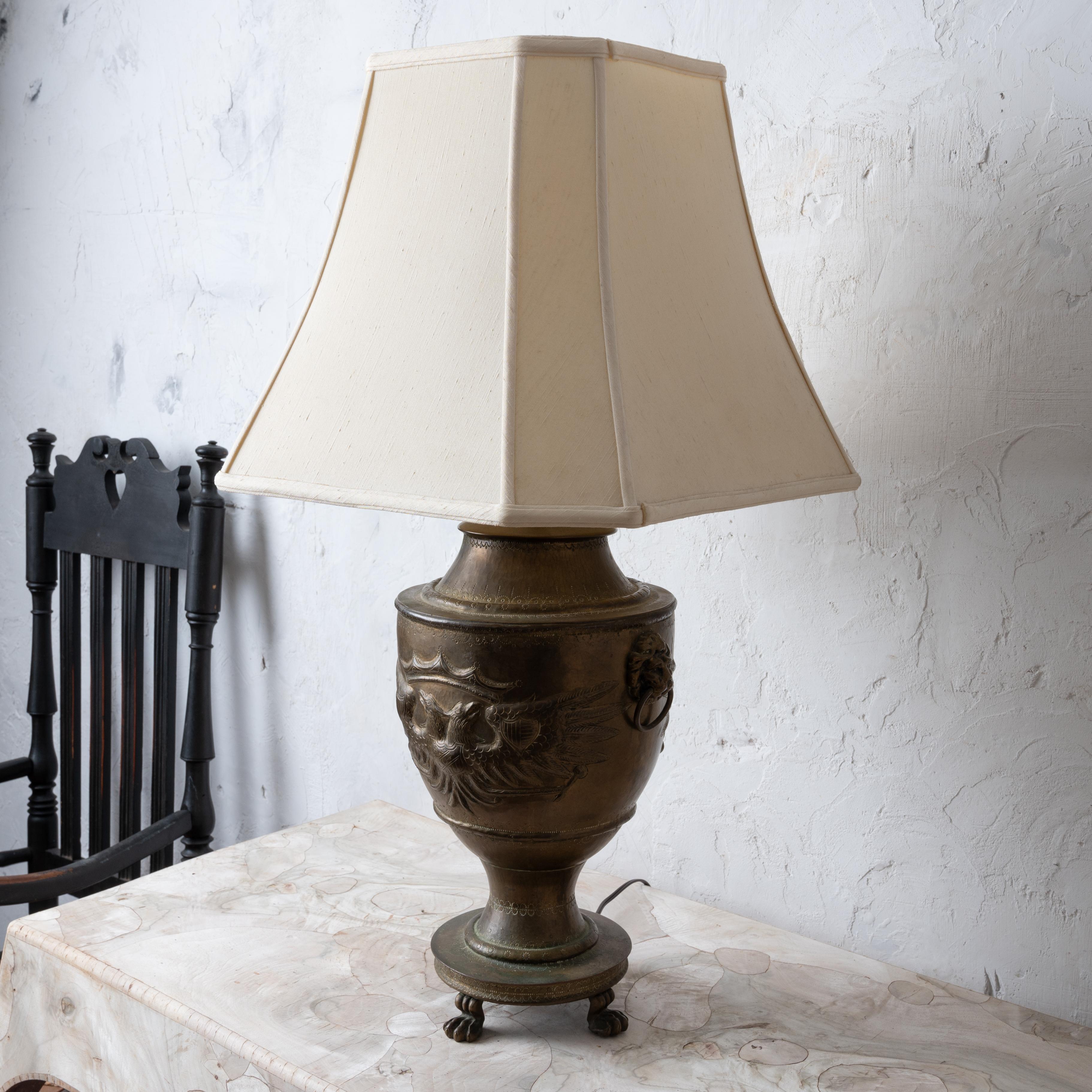 20th Century Russian Brass Double-Headed Eagle Lamp For Sale