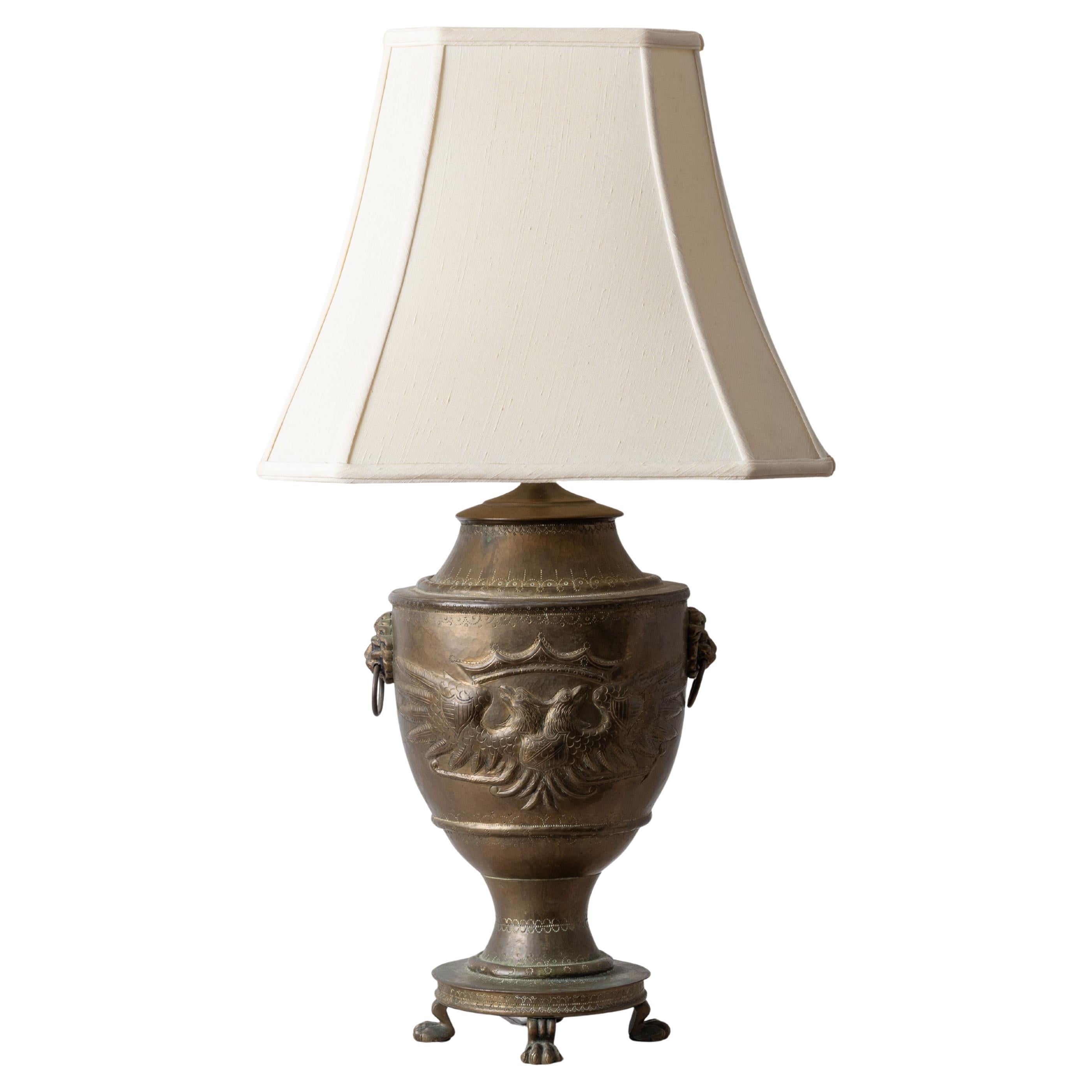 Russian Brass Double-Headed Eagle Lamp For Sale