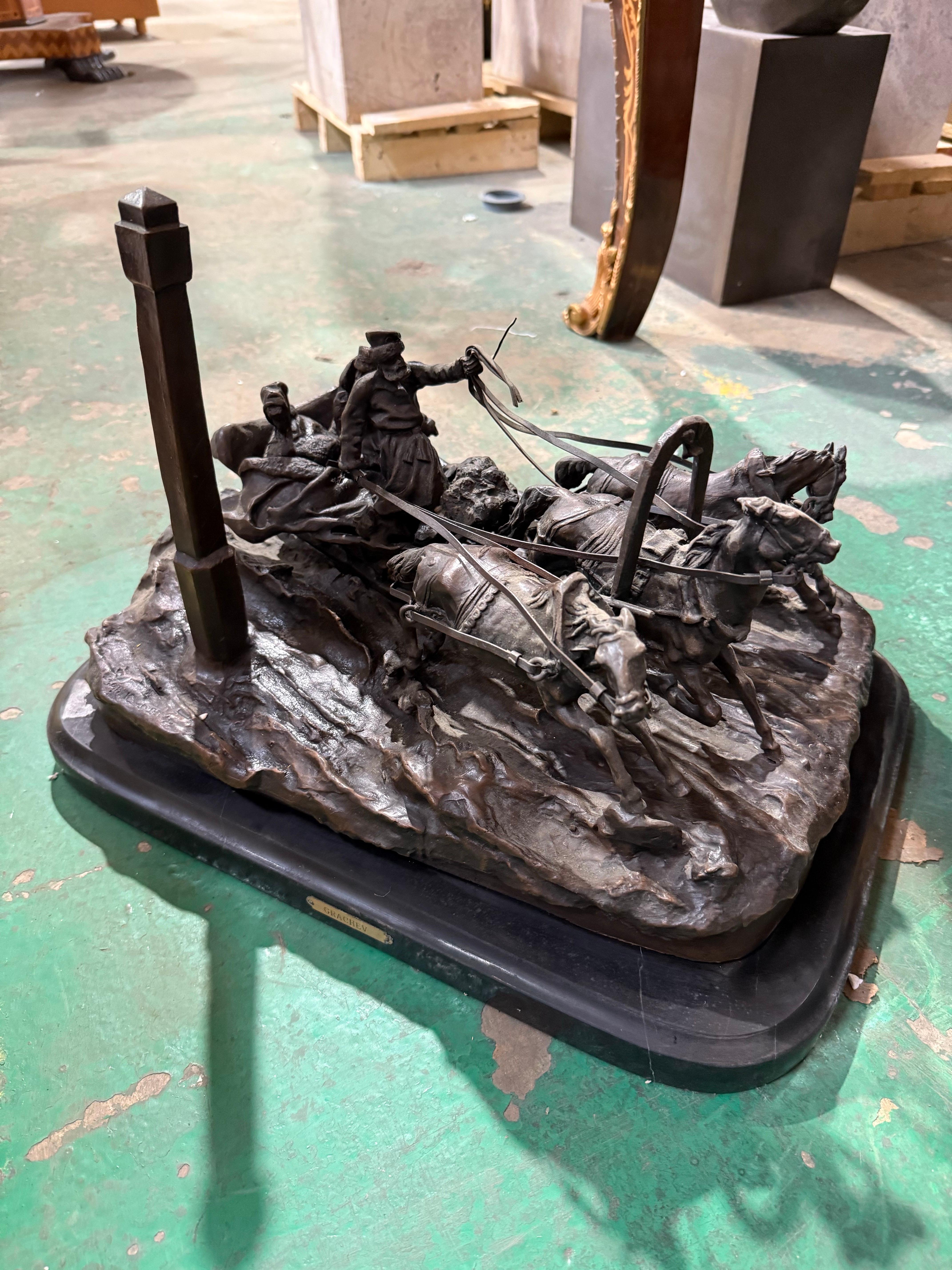 Scultura russa in bronzo a forma di troika - Dopo Vasily Grachev in vendita 1