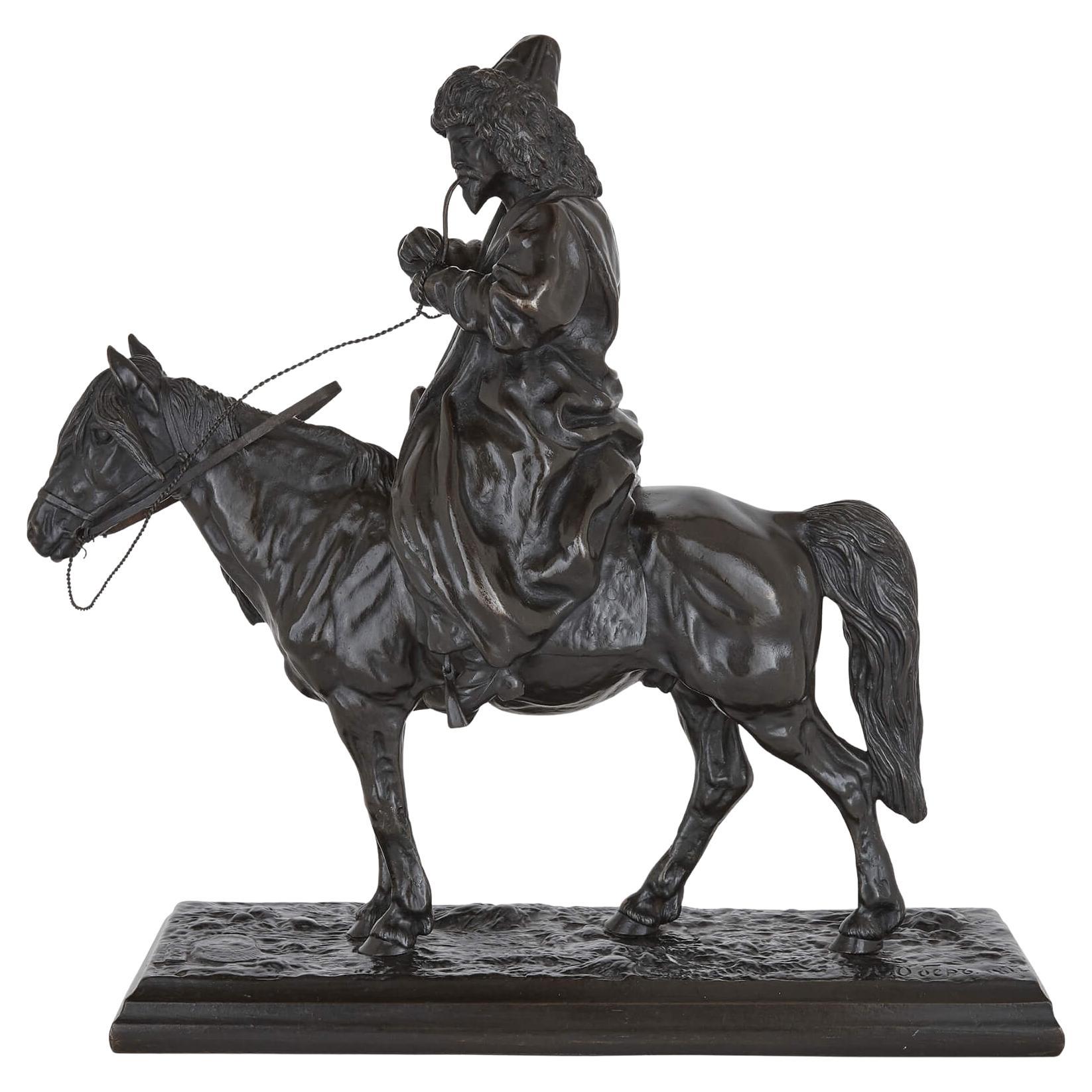 Russische Pferdeskulptur aus Gusseisen mit einem Soldaten aus Cossack