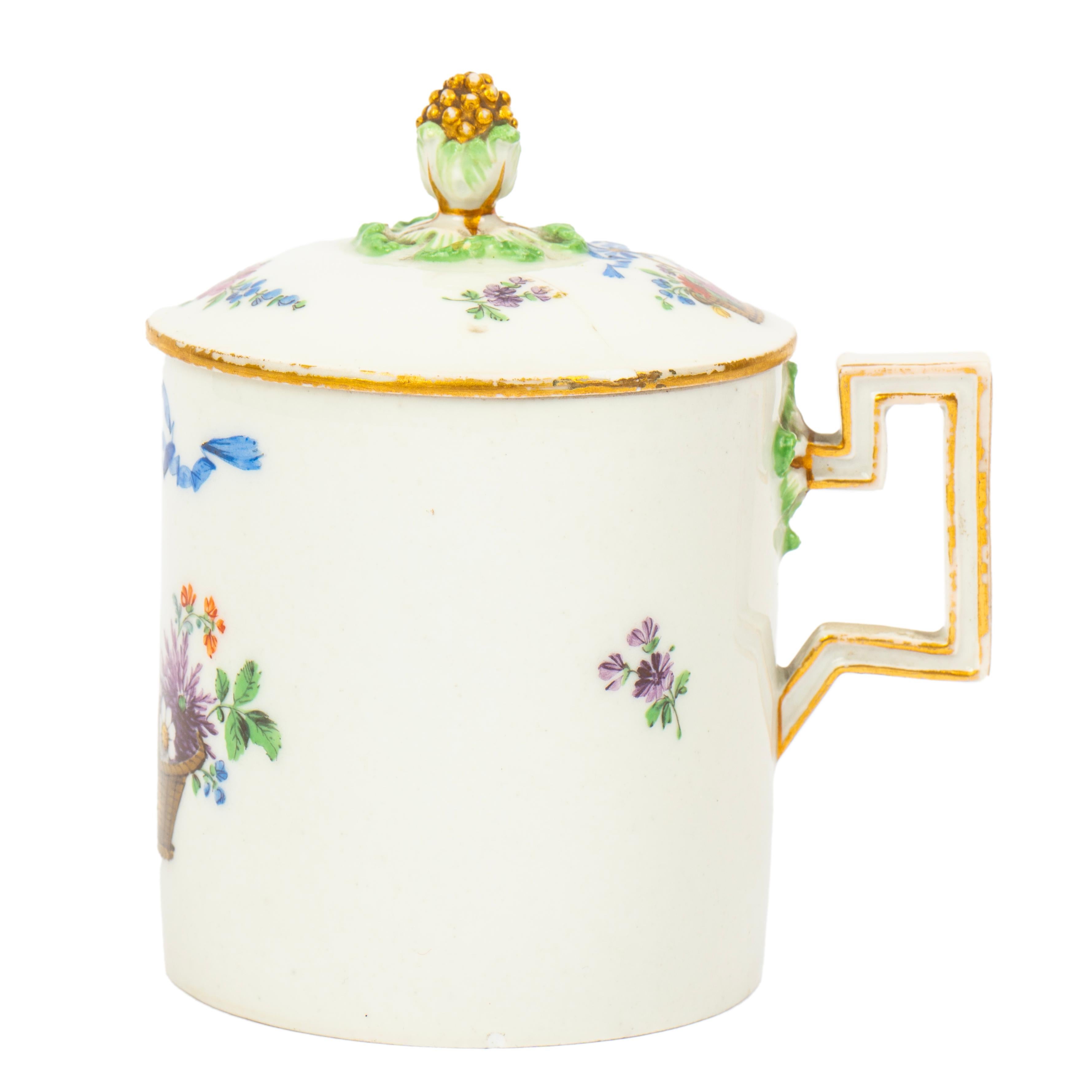 Late 18th Century Russian Catherine the Great Covered Porcelain Cup and Saucer by Gardner, 1770s For Sale