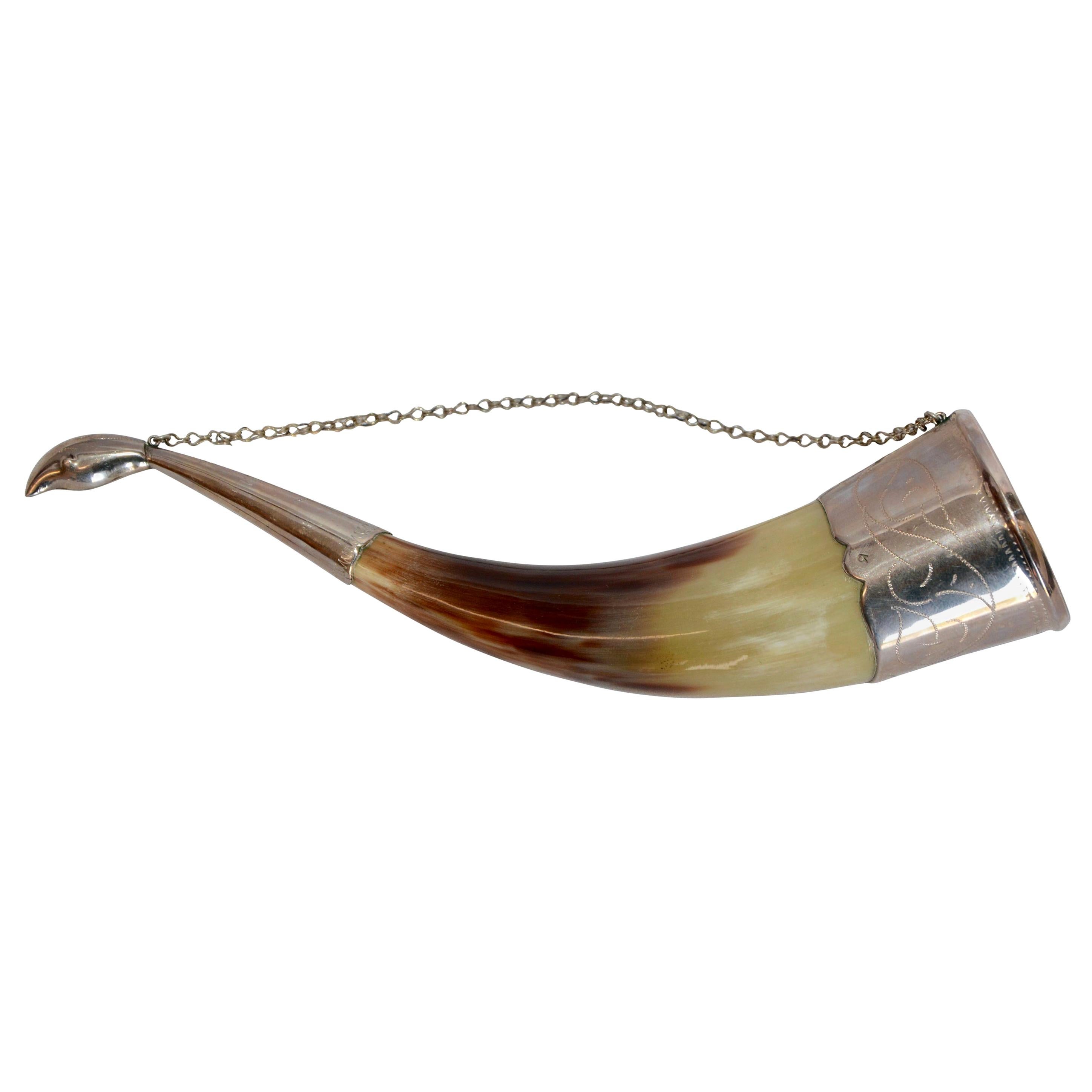 Russian Caucasian Silver Alloy Drinking Horns Midcentury For Sale