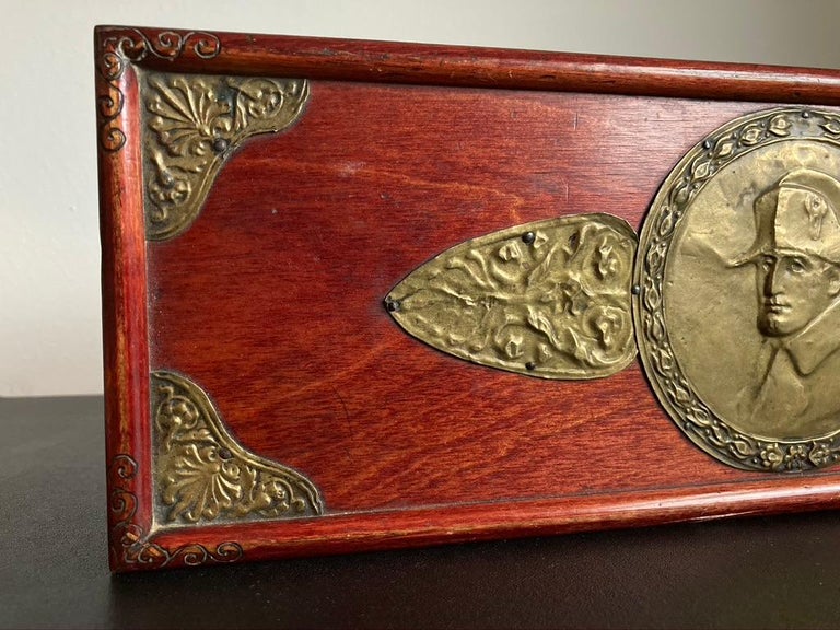 Russian Centennial Wood and Brass Box with Portrait of Napoleon1 In Good Condition In Stamford, CT