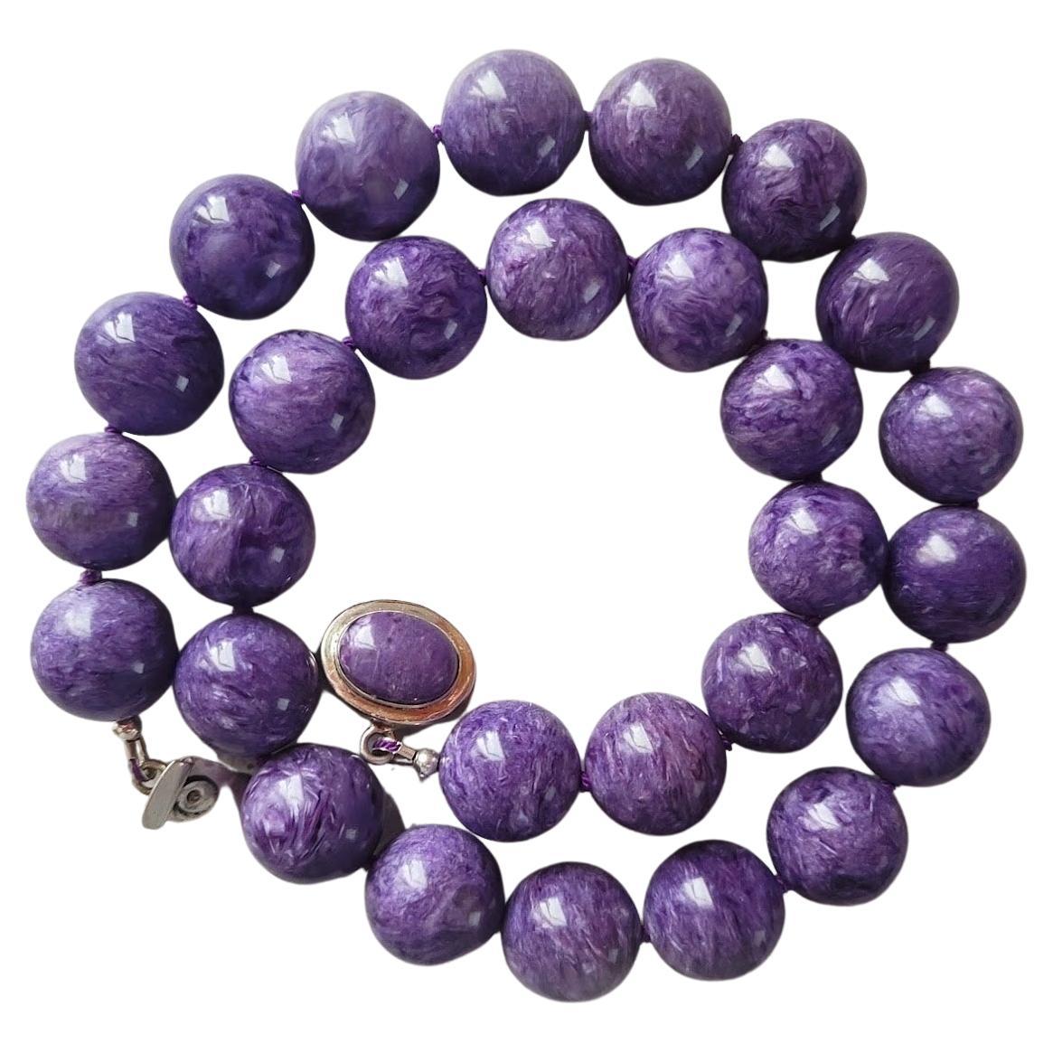 Chatoyant Charoite Necklace with Sterling Silver Charoite Clasp For Sale