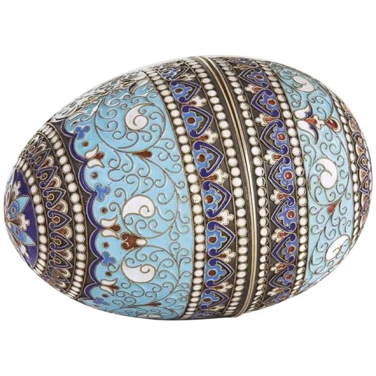 Russian Cloisonné Egg Rose, Moscow, circa 1910 Silver Plated