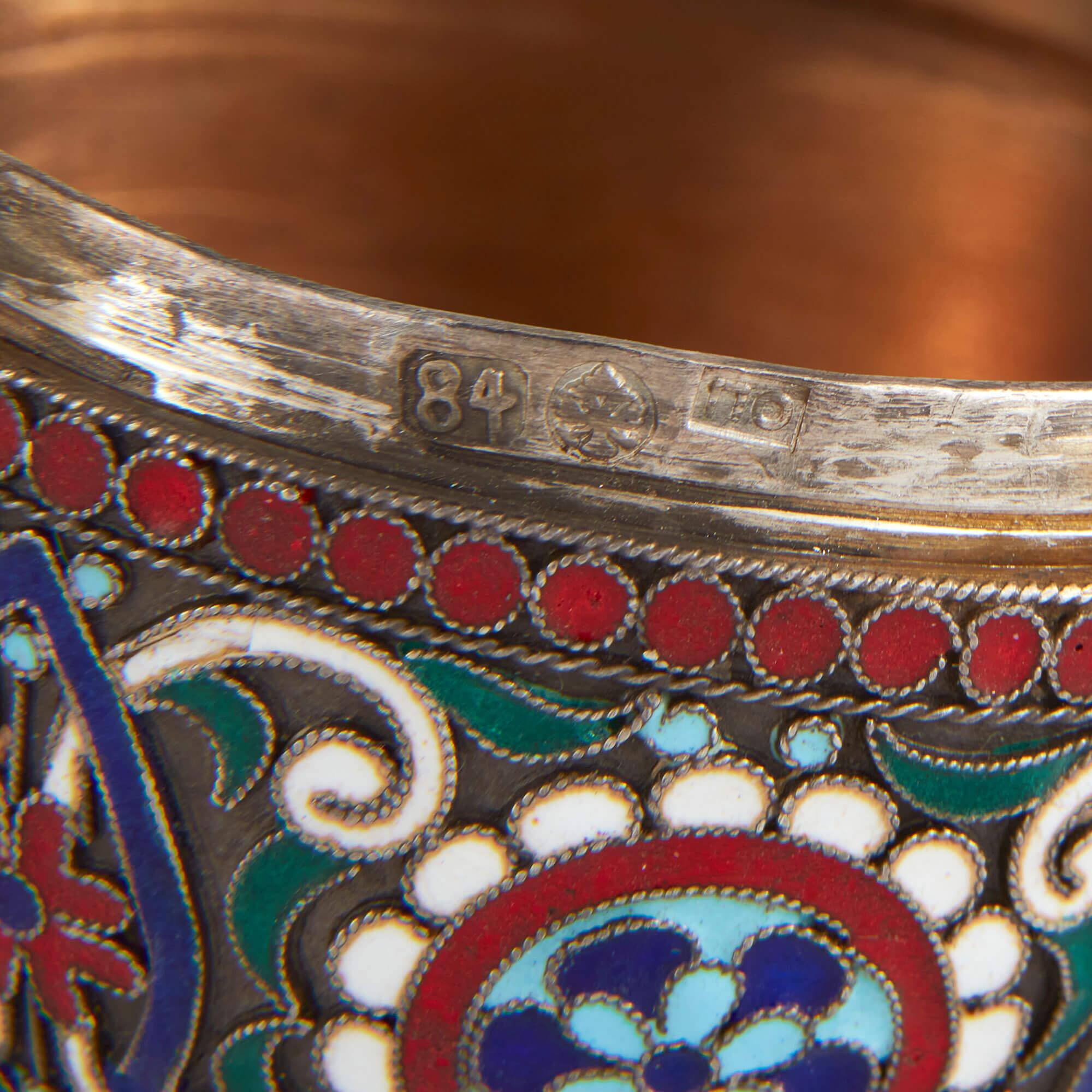 Cloissoné Russian Cloisonné Enamel and Silver Gilt Egg For Sale