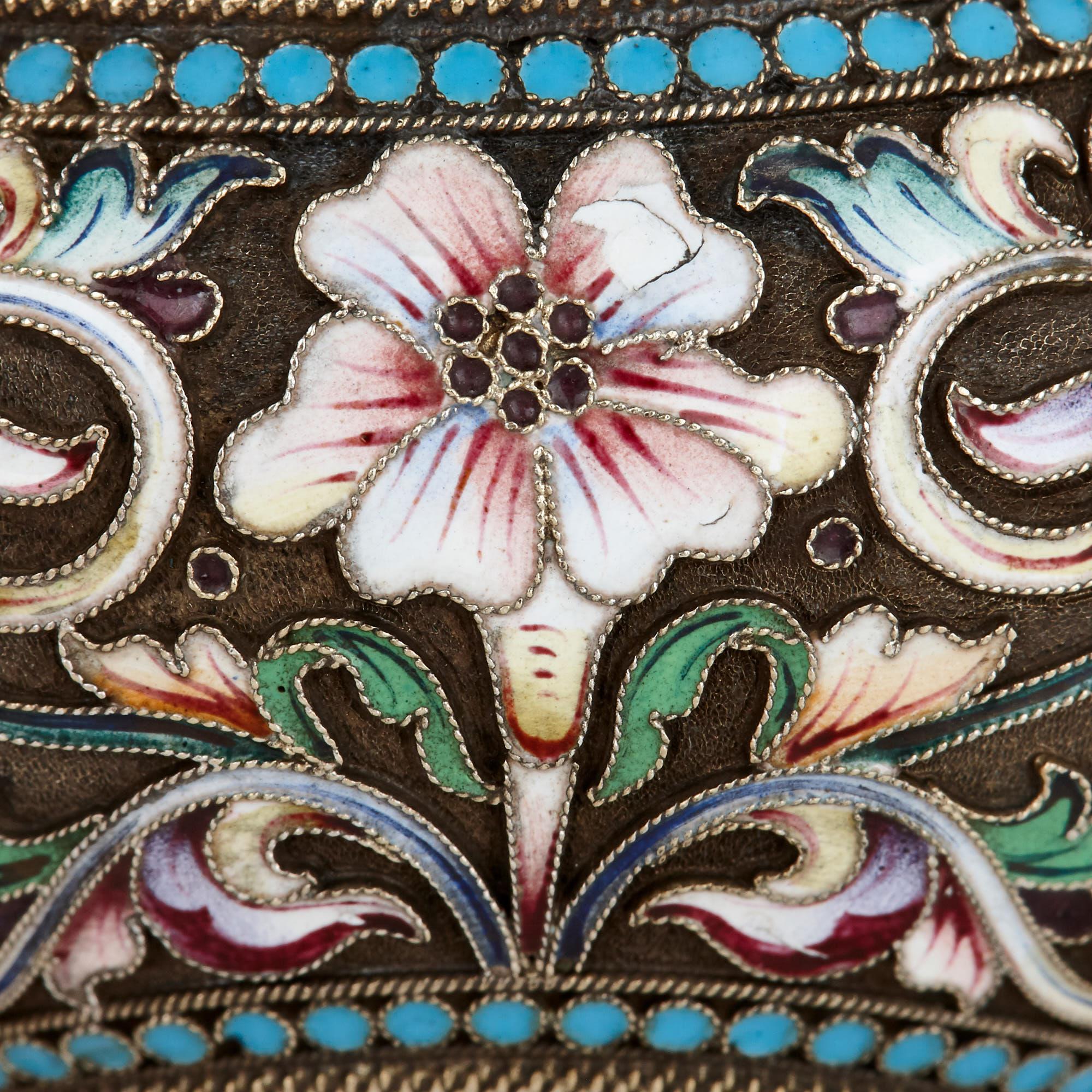 Cloissoné Russian Cloisonné Enamel and Silver-Gilt Kovsh For Sale