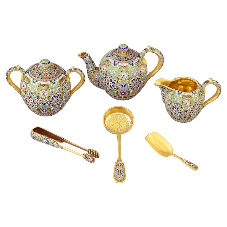 Russian Cloisonné Enamel Tea Set For Sale at 1stDibs