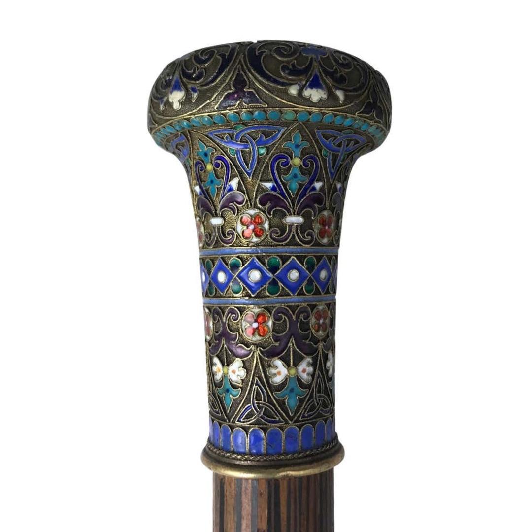 Russian Cloisonné Enameled Walking Stick Handle, Late 19th Century 2