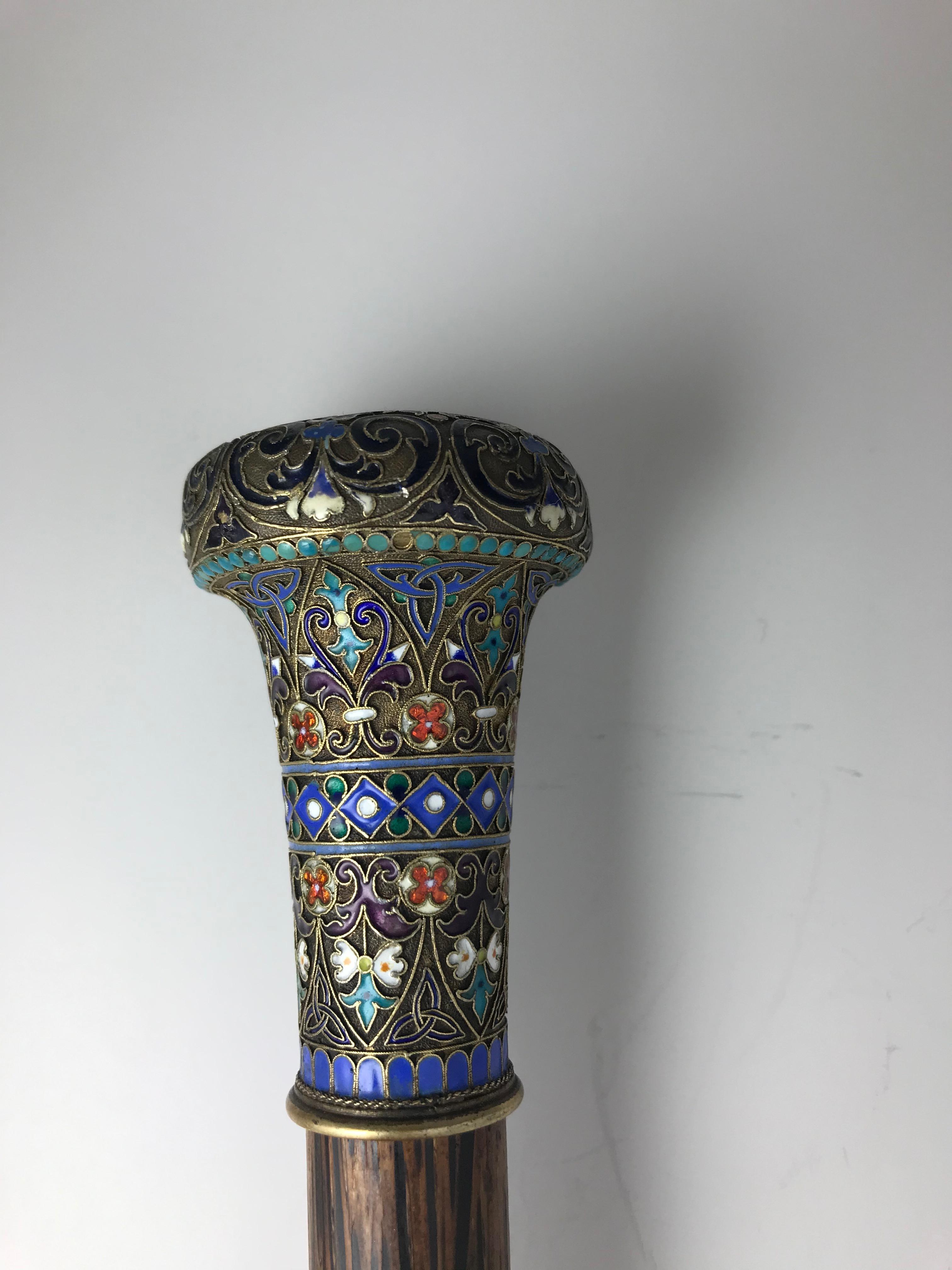 Russian Cloisonné Enameled Walking Stick Handle, Late 19th Century In Good Condition In St. Catharines, ON