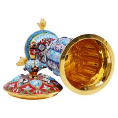 Russian cloisonné silver urn on three gilded lion feet