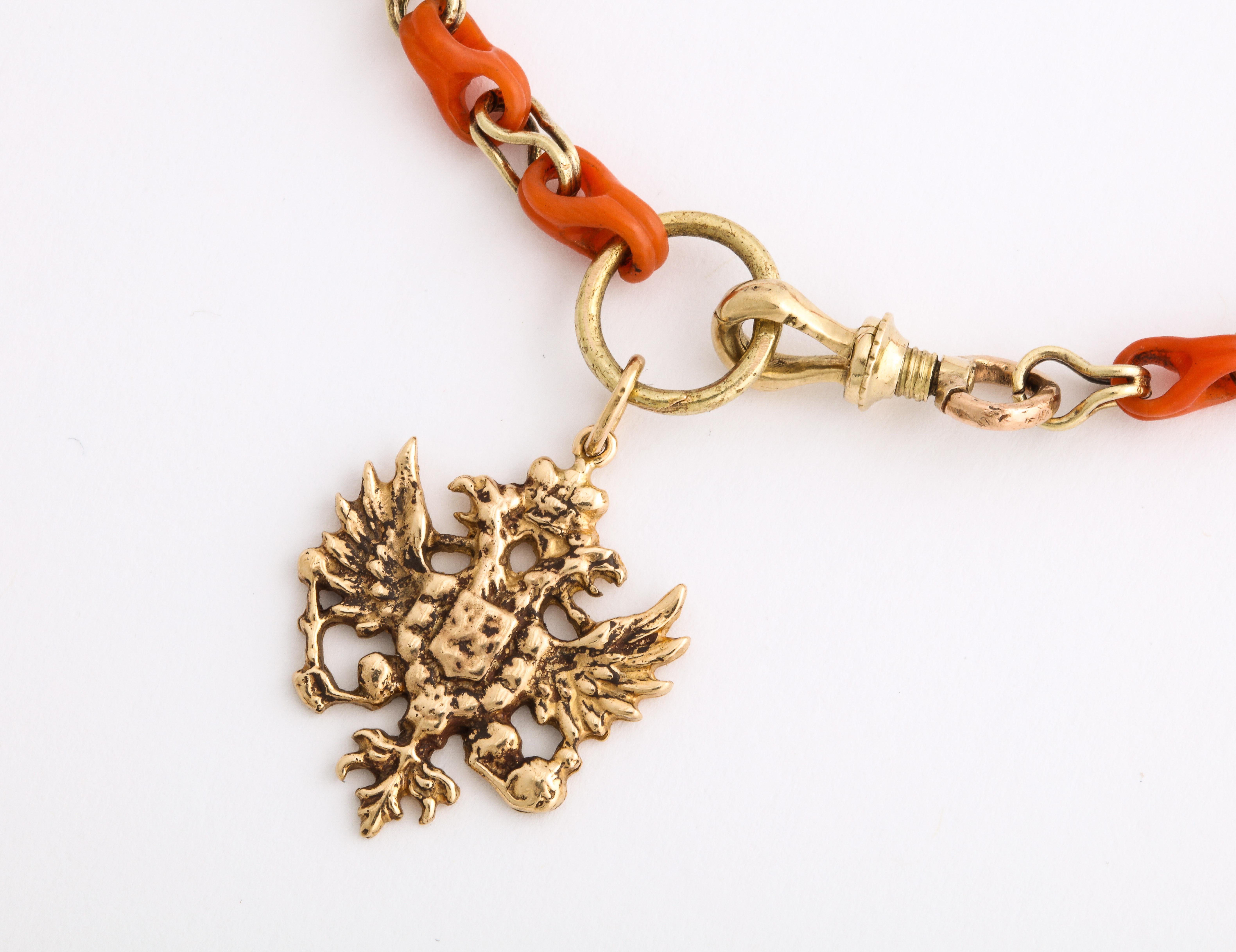 Women's or Men's Russian  Imperial-era Coral Gold Link Bracelet, circa 1890