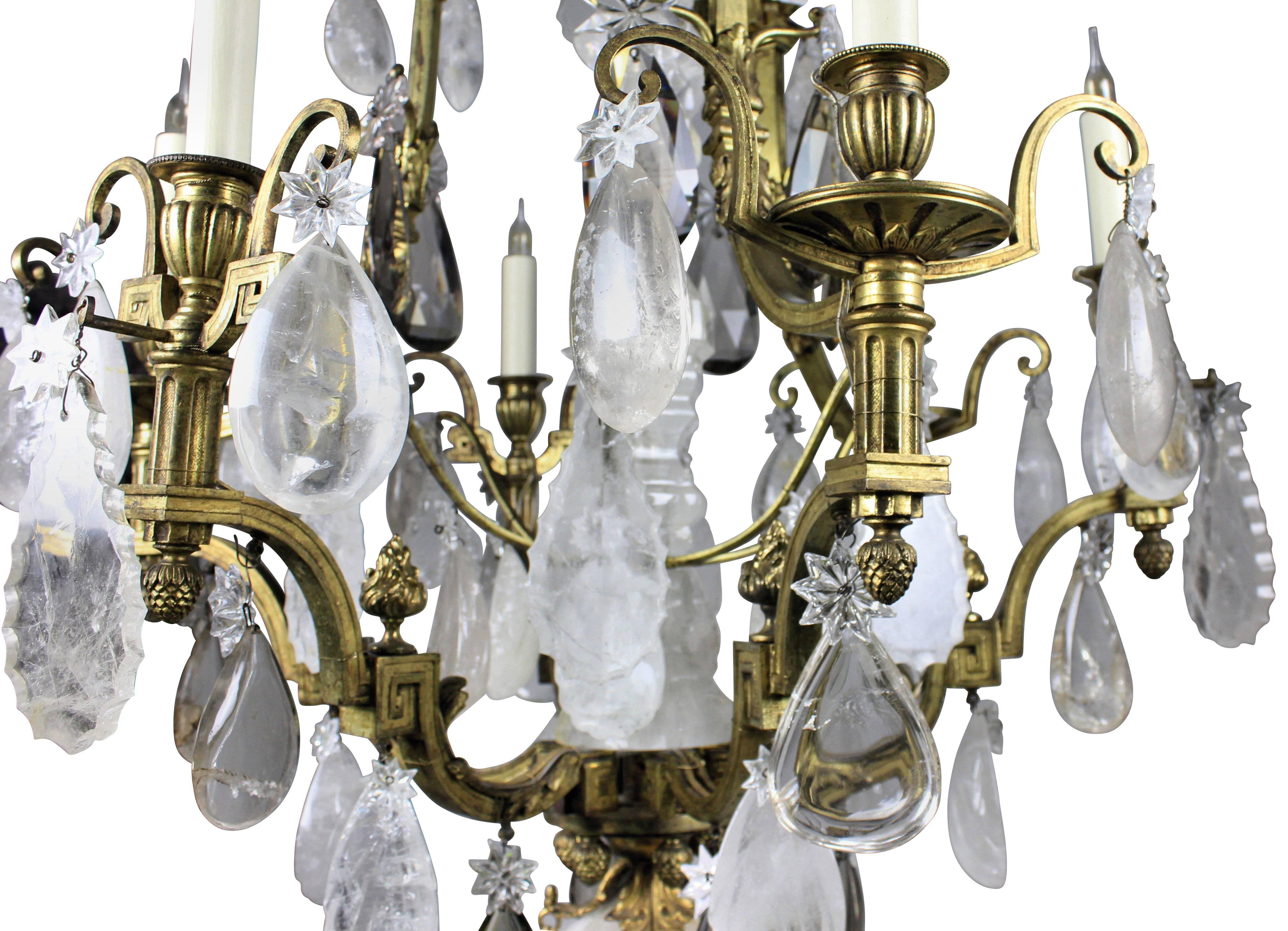 French Russian Cristal De Roche and Gilt Bronze Chandelier