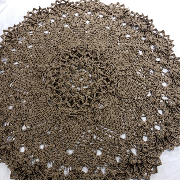 Russian Crochet Round Layered Rug, Three Dimensional Textile Tan
