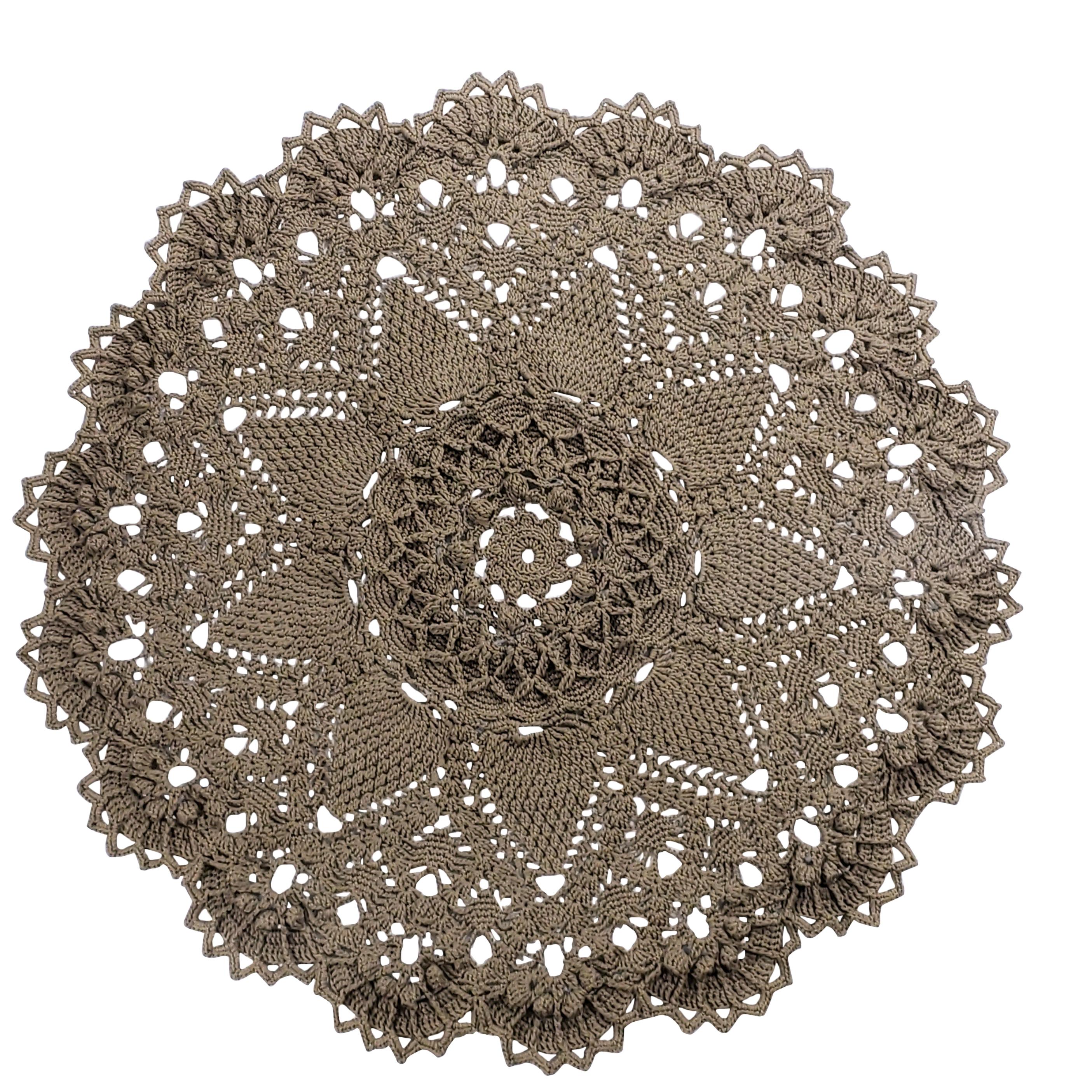 Russian Crochet Round  Layered Rug, Three Dimensional Textile Tan Polyester Cord