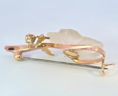 Antique Russian 14k Gold Crystal Flower Brooch with Diamond, c. 1900