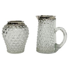 Russian Crystal Cut with Dutch Silver Spoon Vase and Milk Jug, ca. 1880