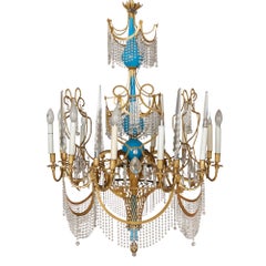 Antique Russian Cut-Glass, Ormolu, and Blue Porcelain Chandelier