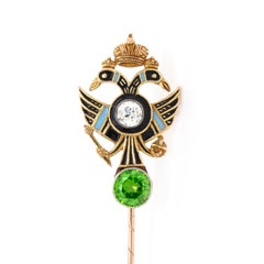 Russian Demantoid and Diamond Double Headed Eagle Pin, circa 1890s