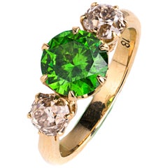 Russian Demantoid Garnet and Diamond 18 Karat Gold Ring