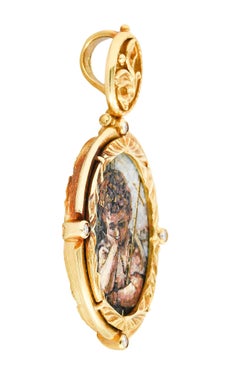 Russian Diamond Micro Mosaic 18 Karat Gold John the Baptist Pendant