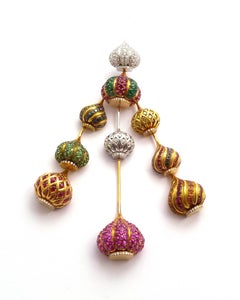 Russian Dome Pendant in 18 Karat White, Yellow and Pink Gold Set with Diamonds