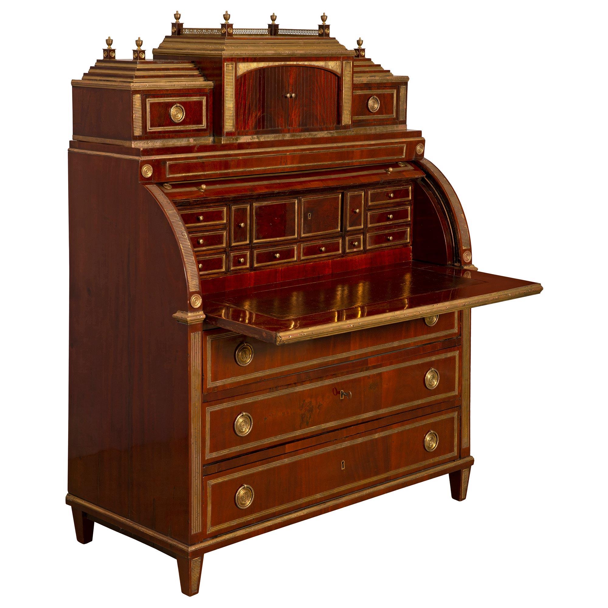 Brass Russian Early 19th Century Empire Style Mahogany 'Bureau a Cylindre' For Sale