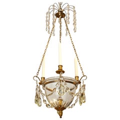 Antique Russian Early 19th Century Ormolu and Glass Neoclassical Lantern or Chandelier