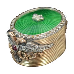Russian Edwardian Faberge 14 Carat Gold Enamel Diamond Box Henrik Wigstrom