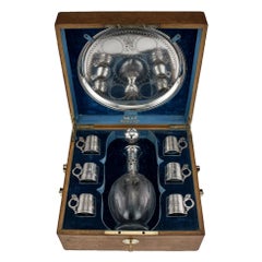 Antique Russian Eight-Piece Silver and Glass Vodka Set, circa 1880