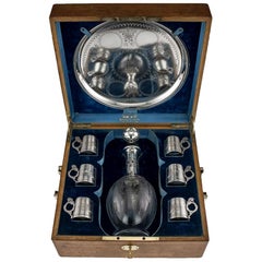 Russian Eight-Piece Silver and Glass Vodka Set, circa 1880