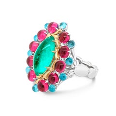 Russian Emerald 18 Karat Gold Rubellite Paraiba Cocktail Ring
