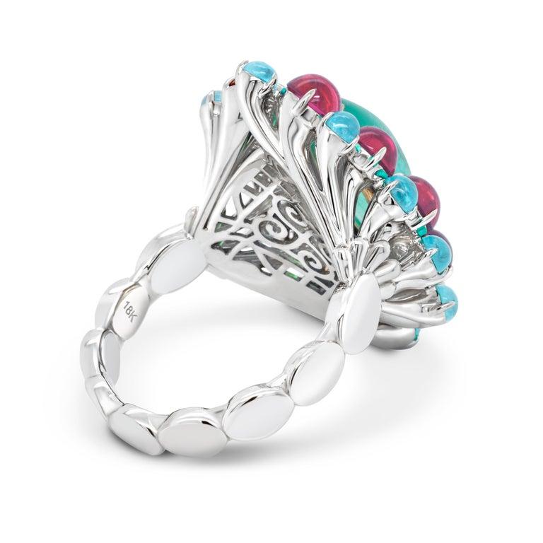 Modern Russian Emerald 18 Karat Gold Rubellite Paraiba Cocktail Ring For Sale